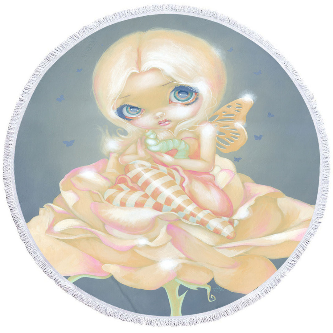 Girls Round Towel Fine Art the Sick Rose Fairy with Worm on Rose