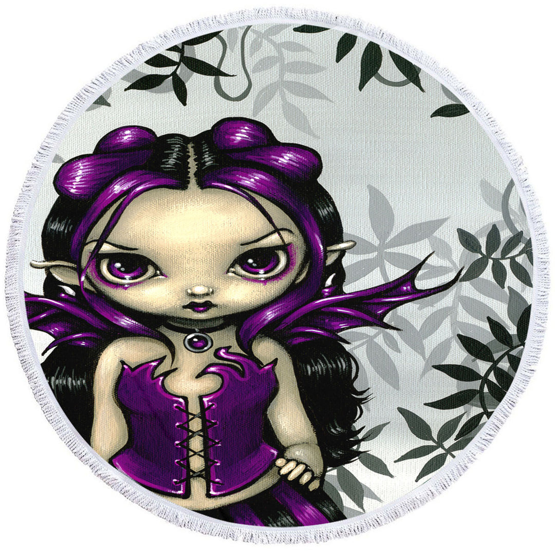 Girls Round Towel Gothling Violet Goth Elf Fairy Girl and Plants