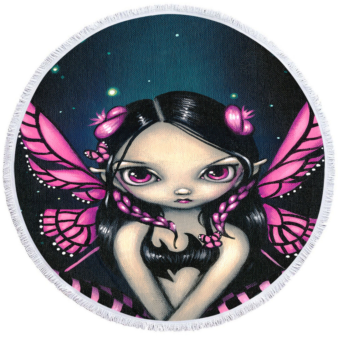 Girls Round Towel Painting Pink Butterfly Fairy