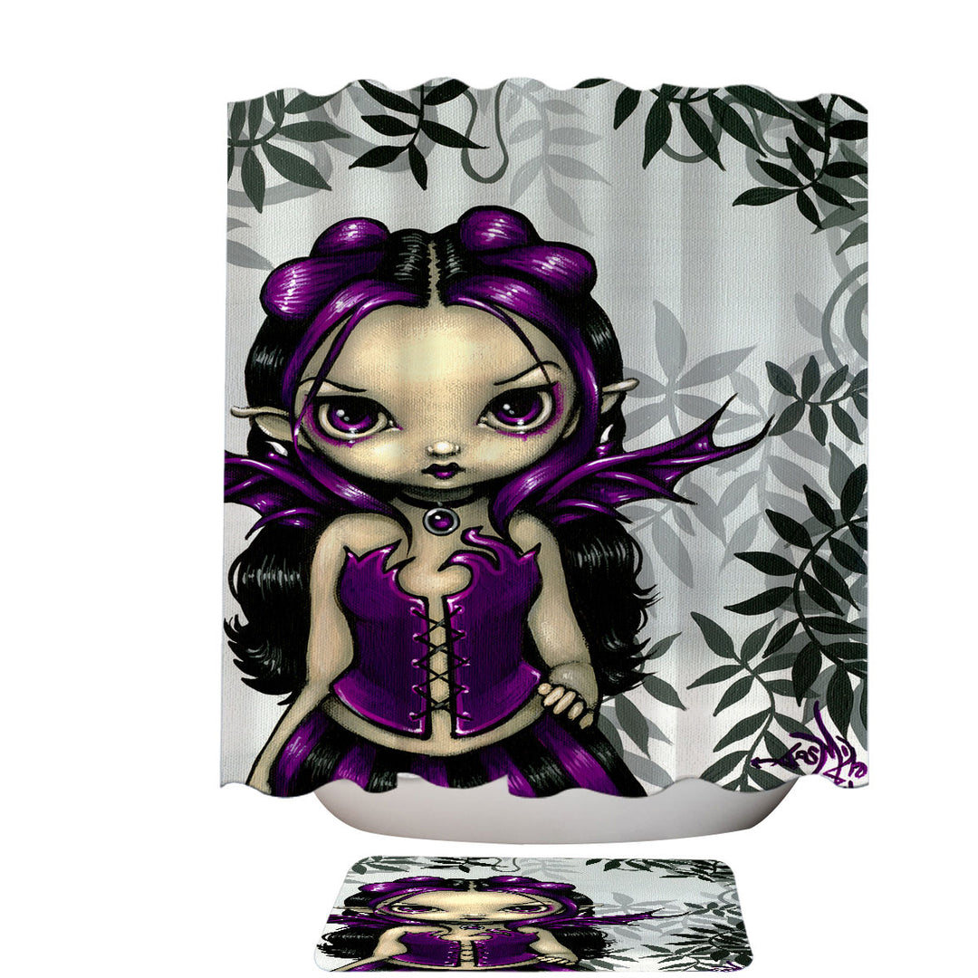 Girls Shower Curtain Gothling Violet Goth Elf Fairy Girl and Plants