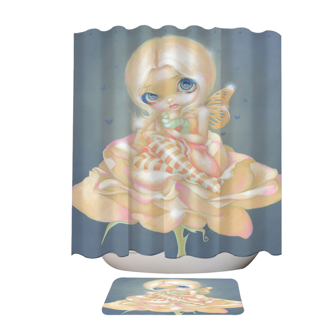 Girls Shower Curtains Fine Art the Sick Rose Fairy with Worm on Rose