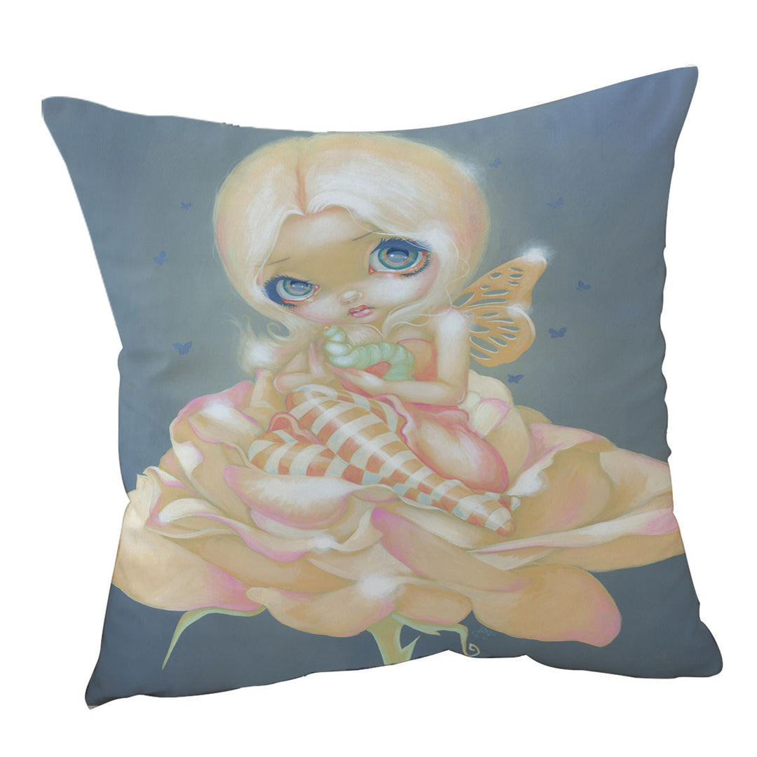 Girls Sofa Pillows Fine Art the Sick Rose Fairy with Worm on Rose