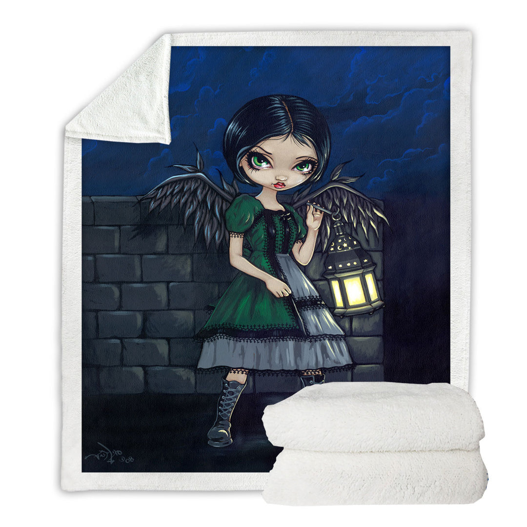 Girls Throw Blanket Big Eyed Beautiful Angel Lighting the Way