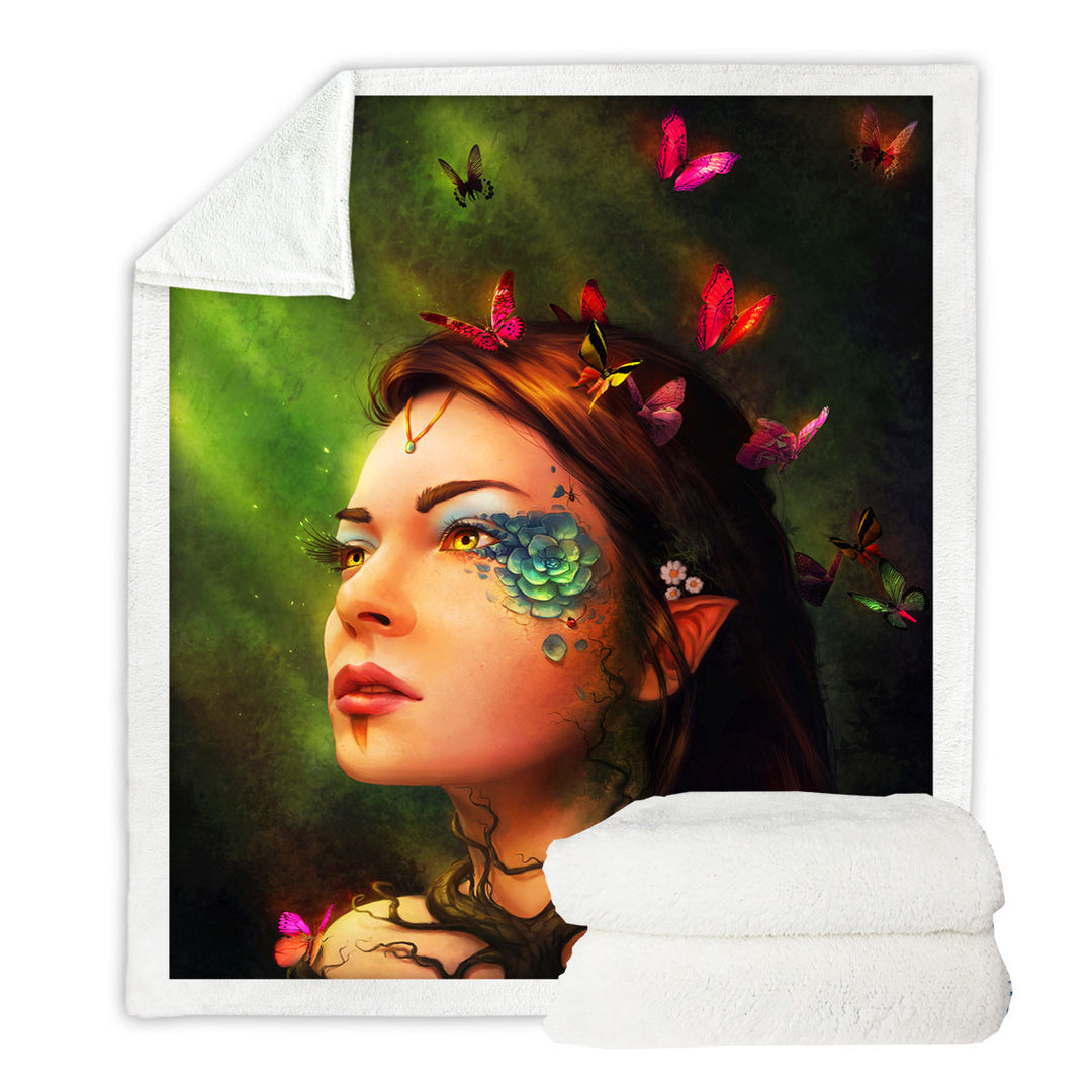 Girls Throw Blanket Gaia Butterflies Elf Beautiful Fairy