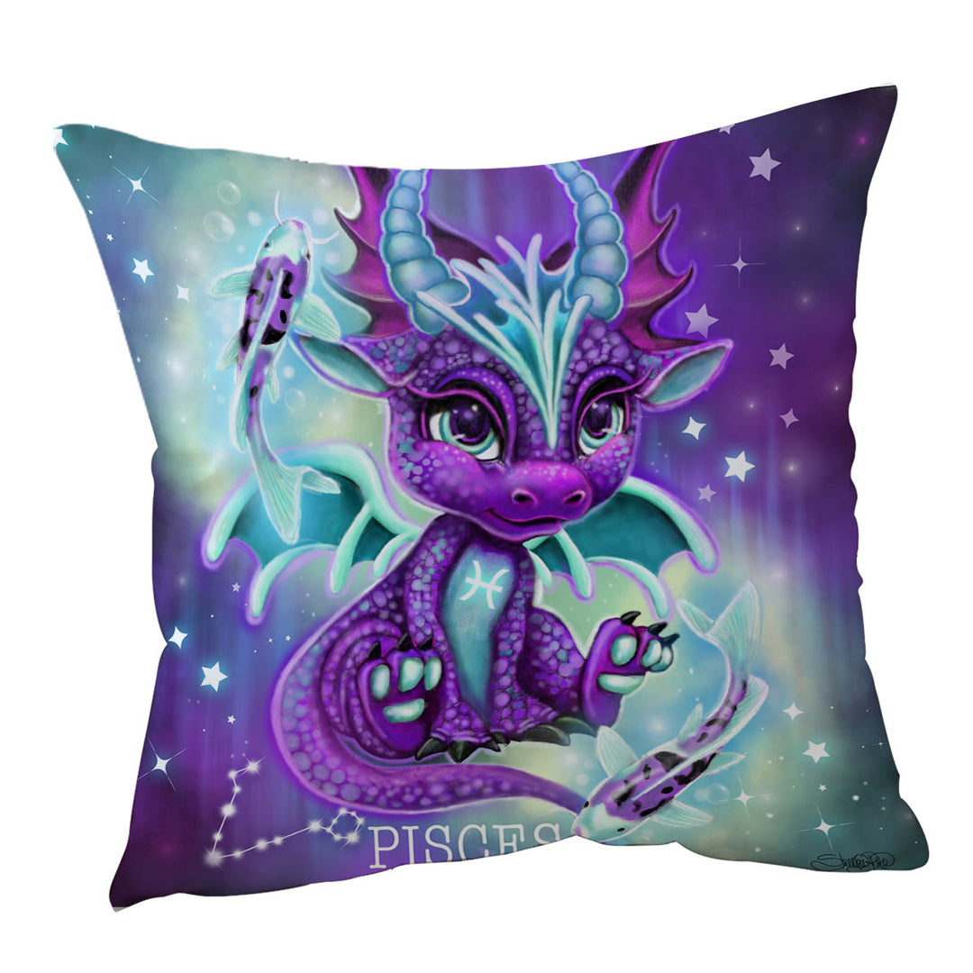 Girls Throw Pillows Koi Fish and Pisces Lil Dragon