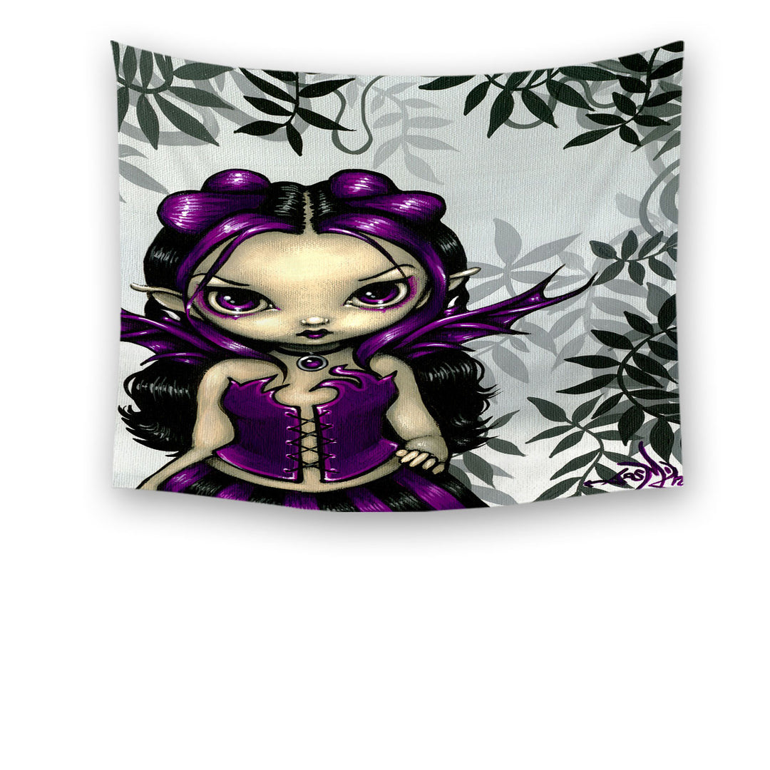 Girls Wall Decor Gothling Violet Goth Elf Fairy Girl and Plants Tapestry