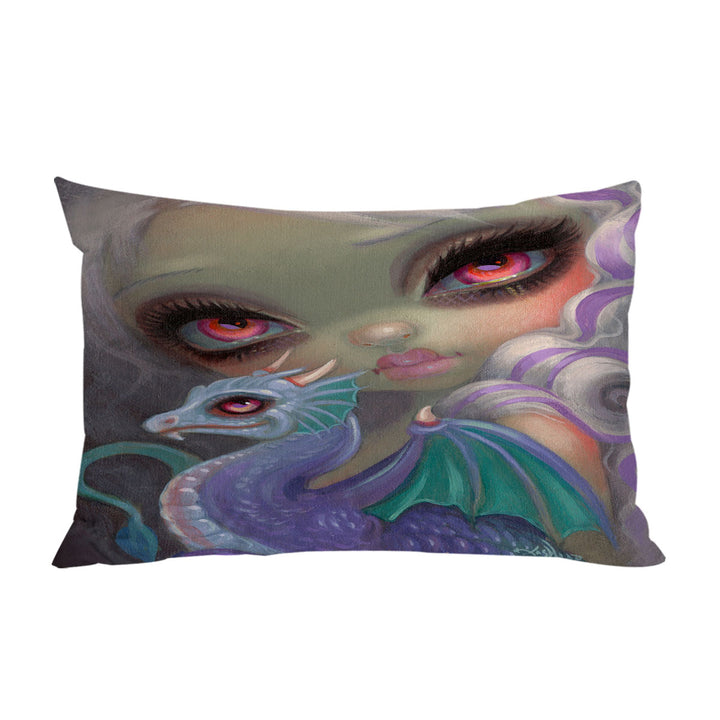 Girly Art Violet Icing Big Eyed Girl and Dragonling Pillow Cases