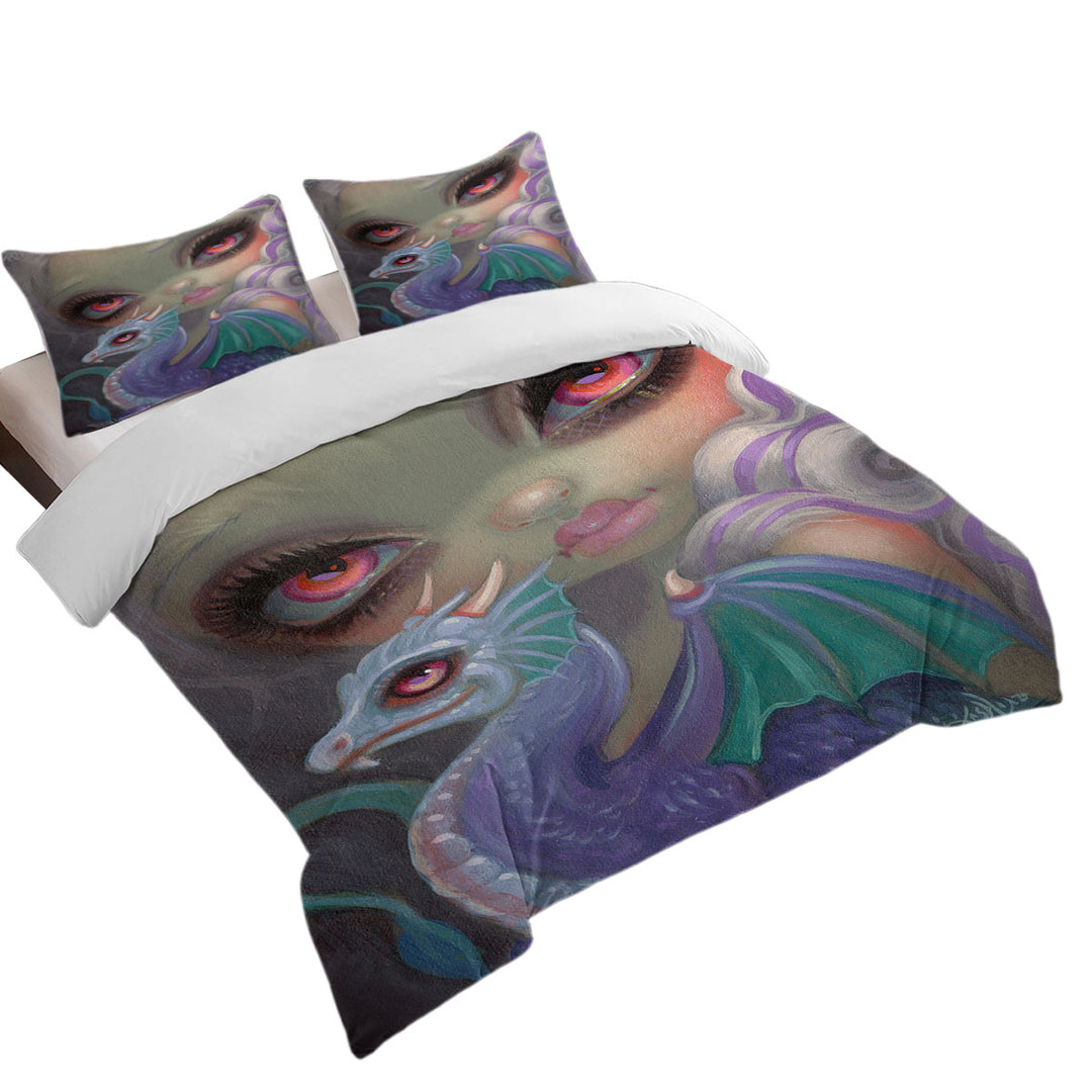 Girly Art Violet Icing Big Eyed Girl and Dragonling Quilt Cover