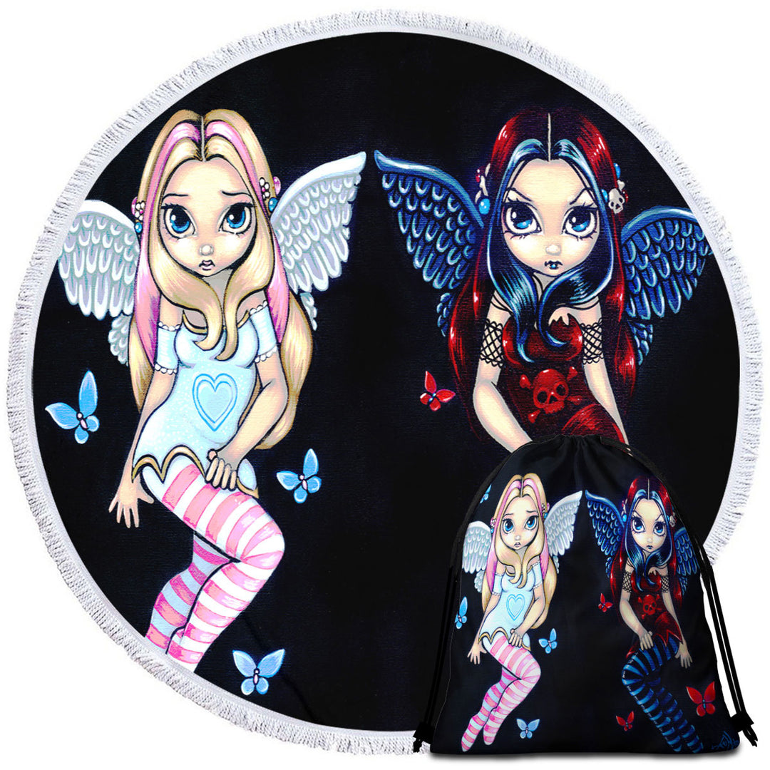 Girly Circle Beach Towel Two Fairies Sisters Hope and Despair