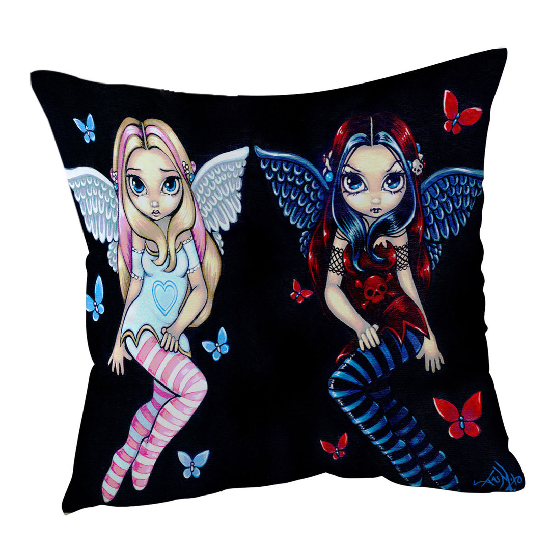 Girly Cushion Cover Two Fairies Sisters Hope and Despair