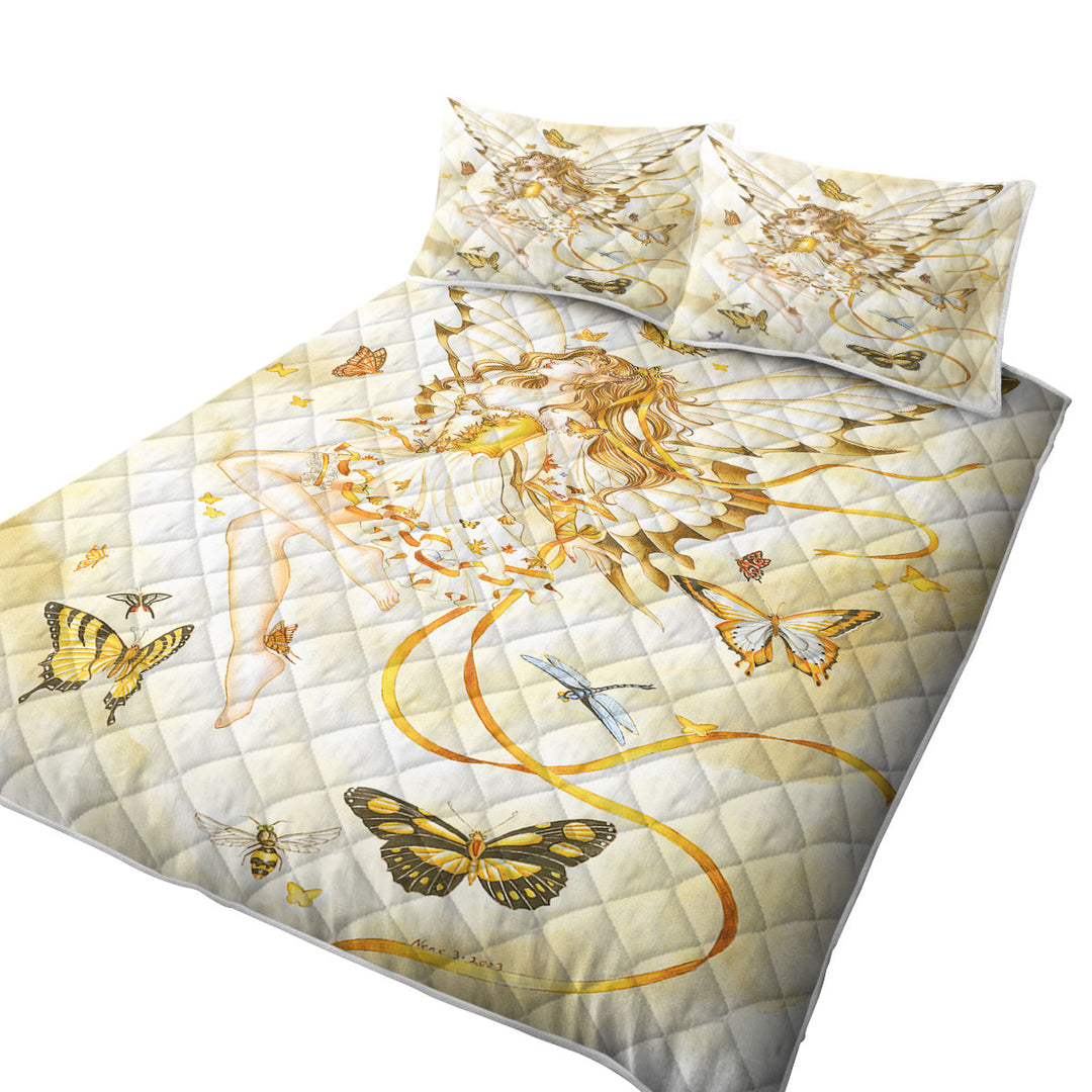 Girly Fantasy Art Rhapsody in Gold Butterfly Girl Coverlet