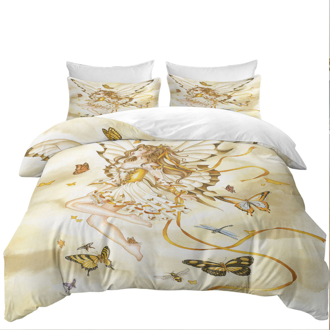 Girly Fantasy Art Rhapsody in Gold Butterfly Girl Coverlets