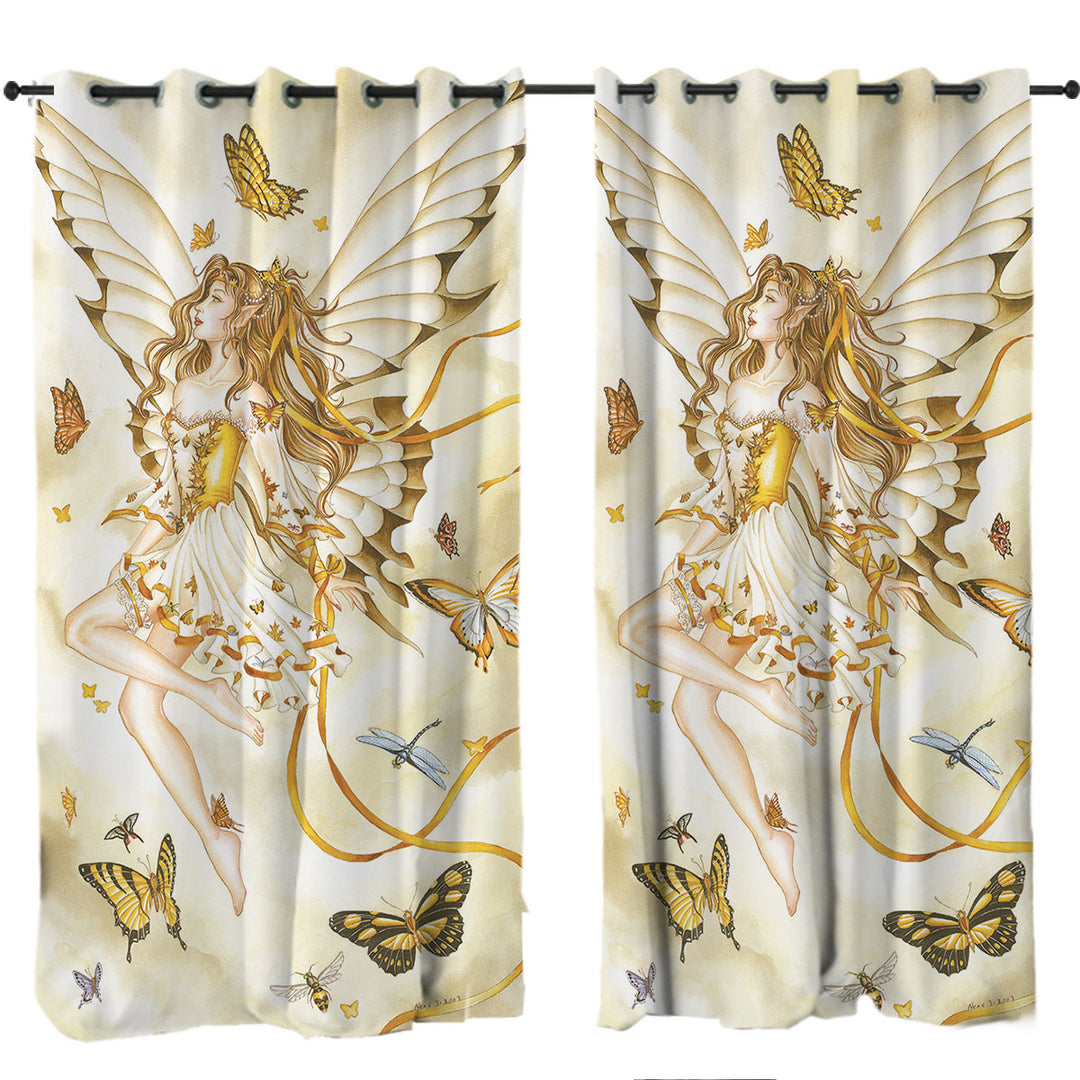 Girly Fantasy Art Rhapsody in Gold Butterfly Girl Curtain