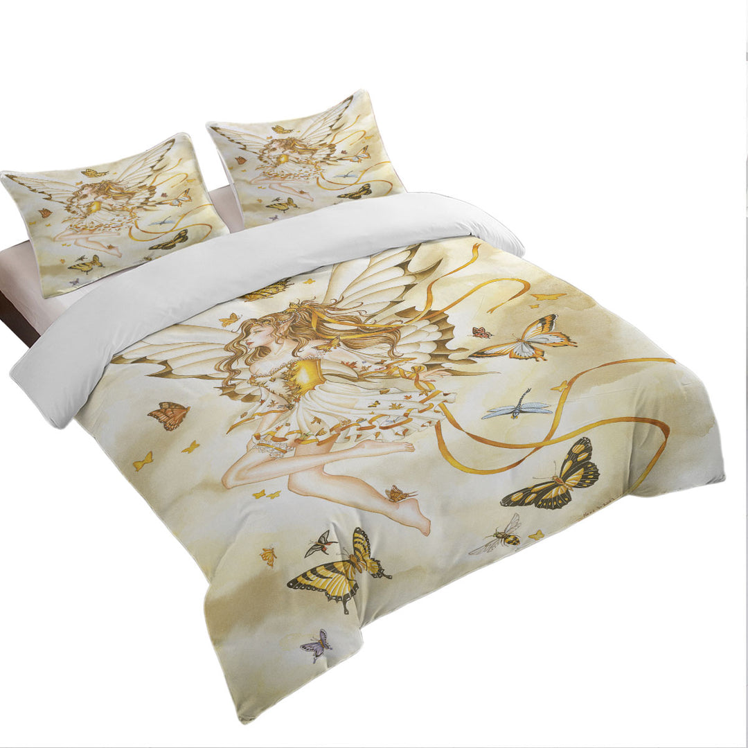 Girly Fantasy Art Rhapsody in Gold Butterfly Girl Duvet Cover