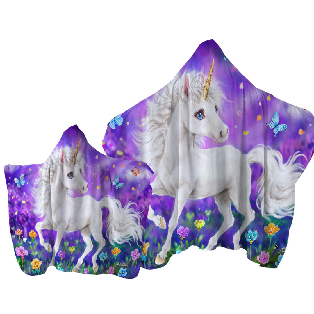 Girly Fantasy Designs Butterflies and Unicorn Towel with Hood