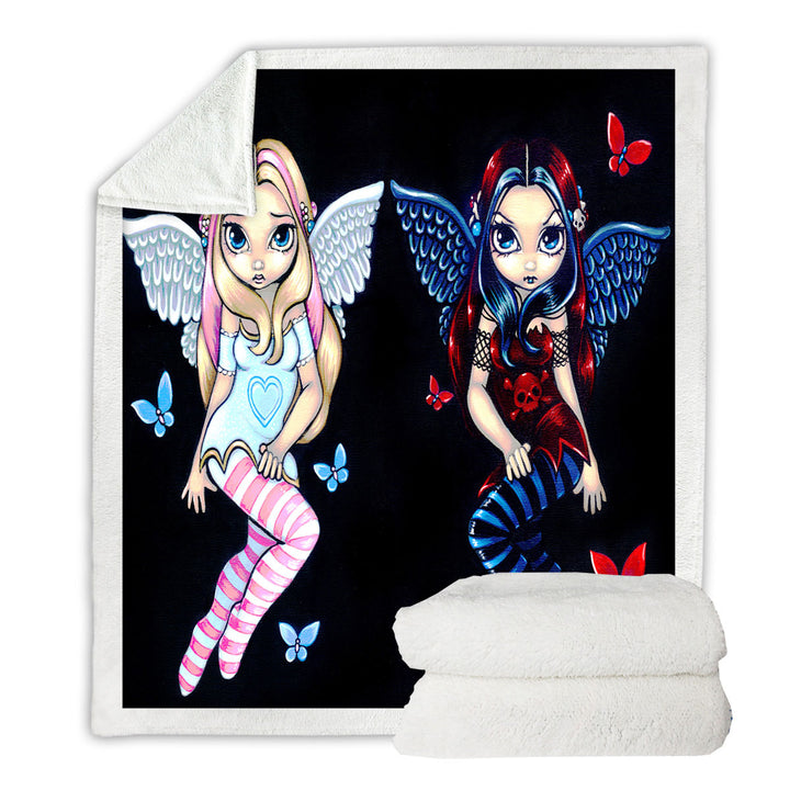 Girly Fleece Blankets Two Fairies Sisters Hope and Despair