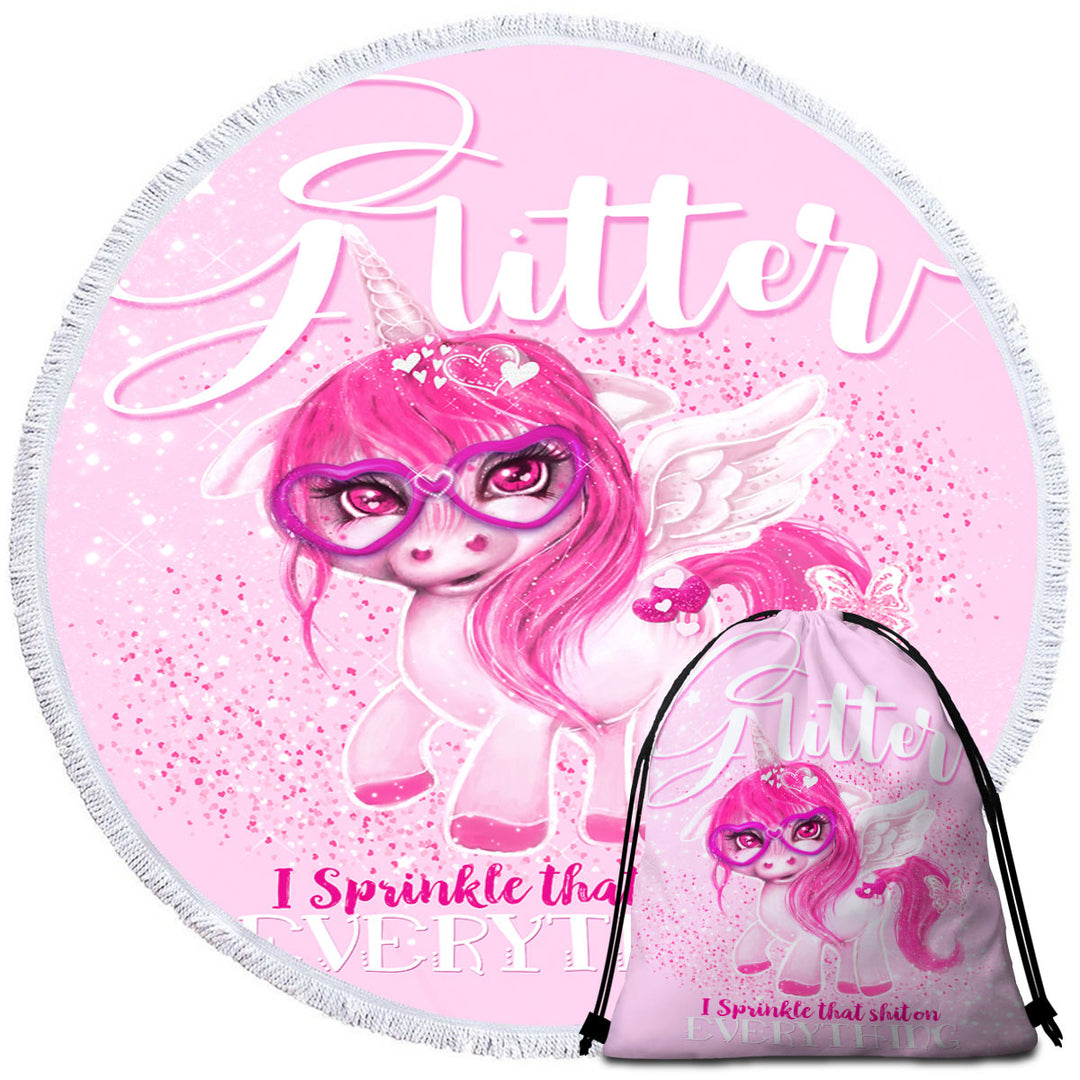 Girly Round Beach Towel Glitter Everything Unicorn