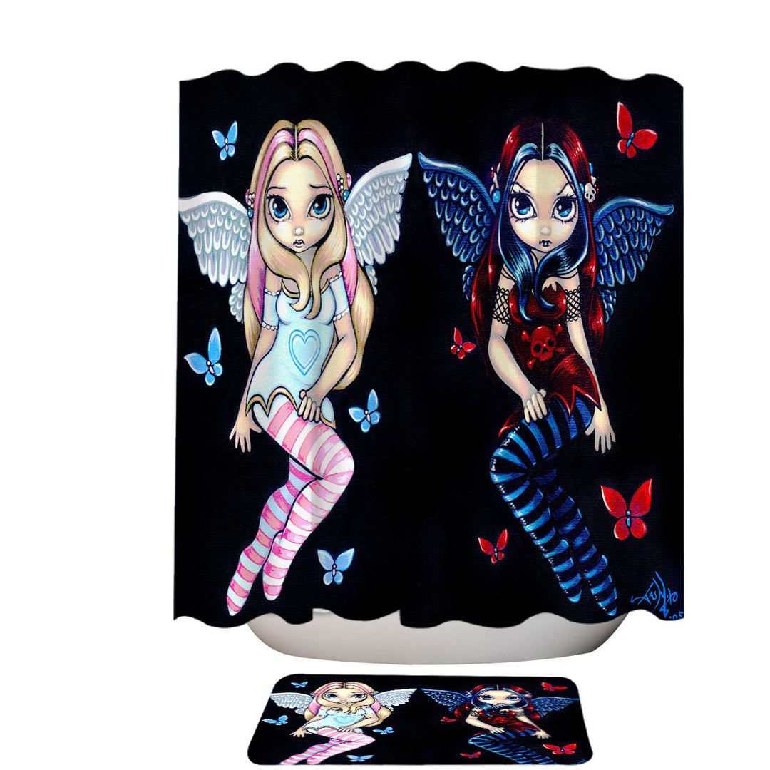 Girly Shower Curtain Two Fairies Sisters Hope and Despair