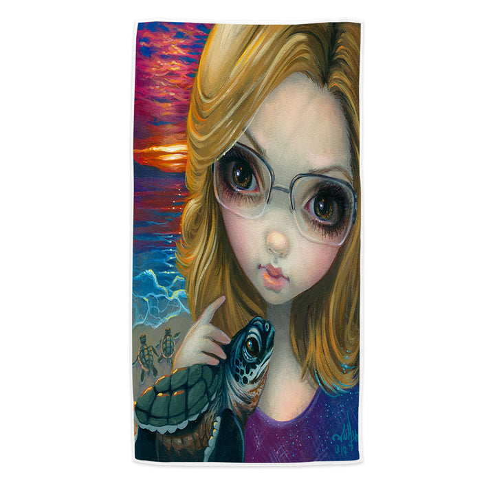 Glasses Beach Towels Faces of Faery _237 Glasses Girl and Sunset Turtles