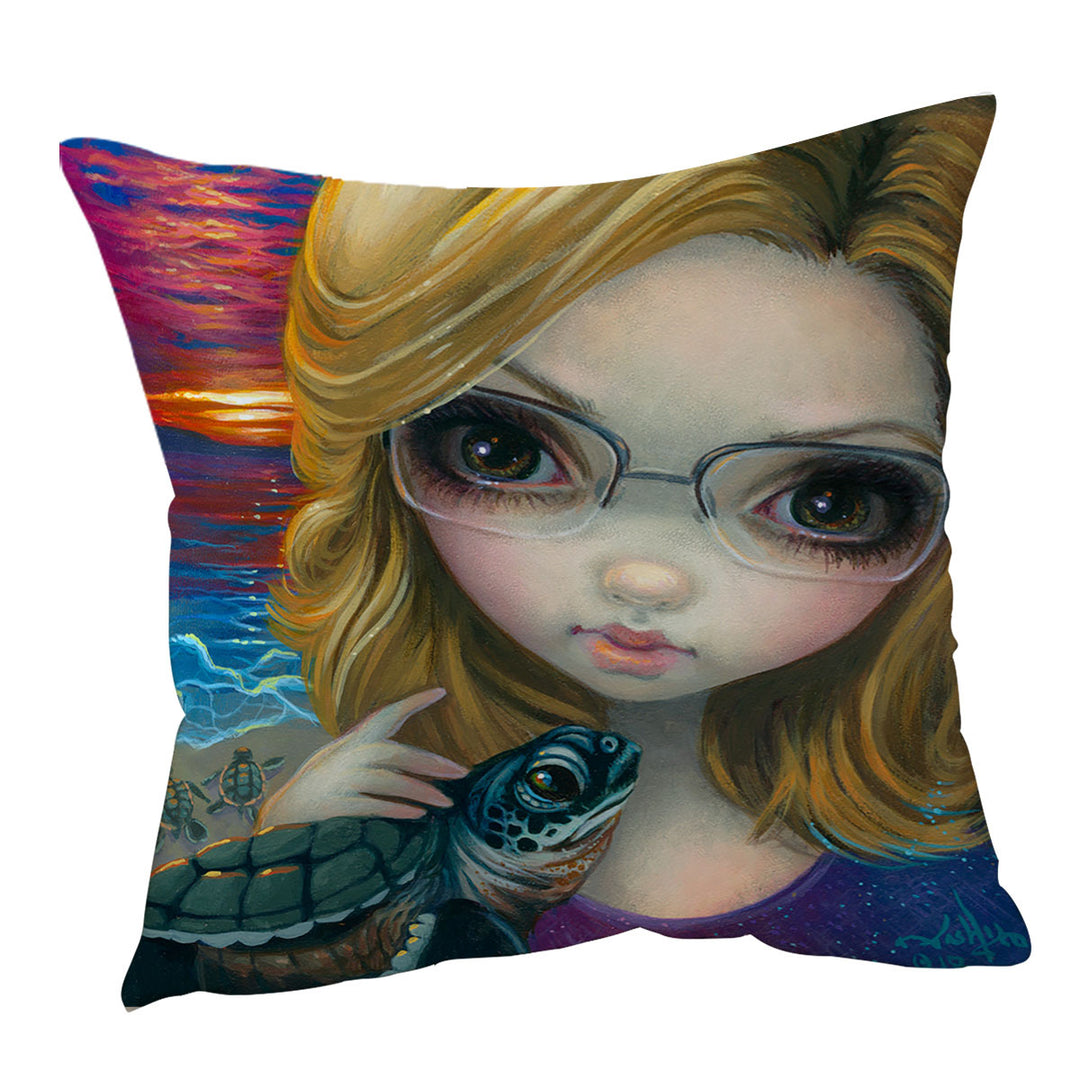 Glasses Cushion Cover Faces of Faery _237 Glasses Girl and Sunset Turtles