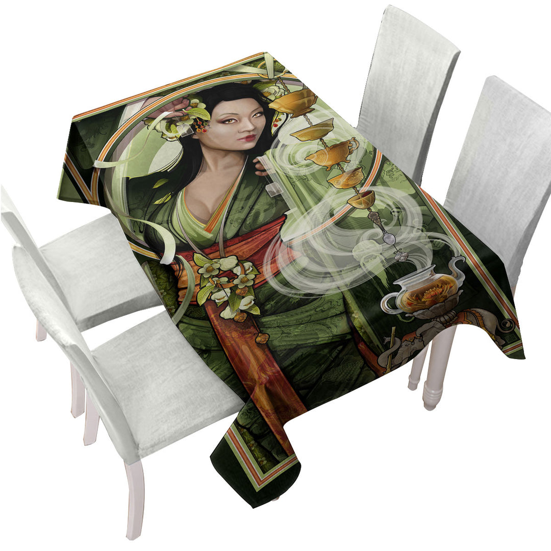 Goddess of Tea Beautiful Woman Art Custom tablecloths