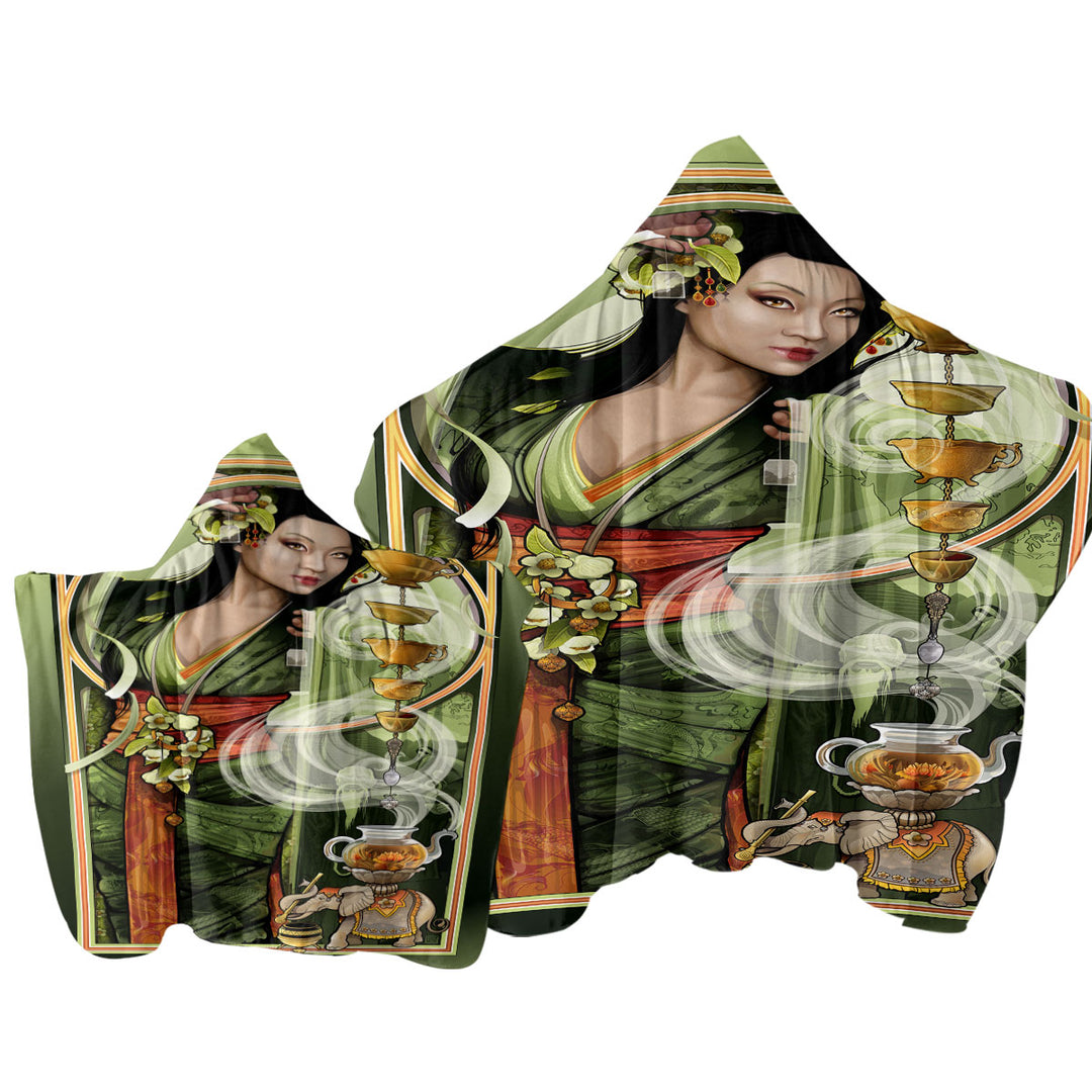 Goddess of Tea Beautiful Woman Art Hooded Beach Towel