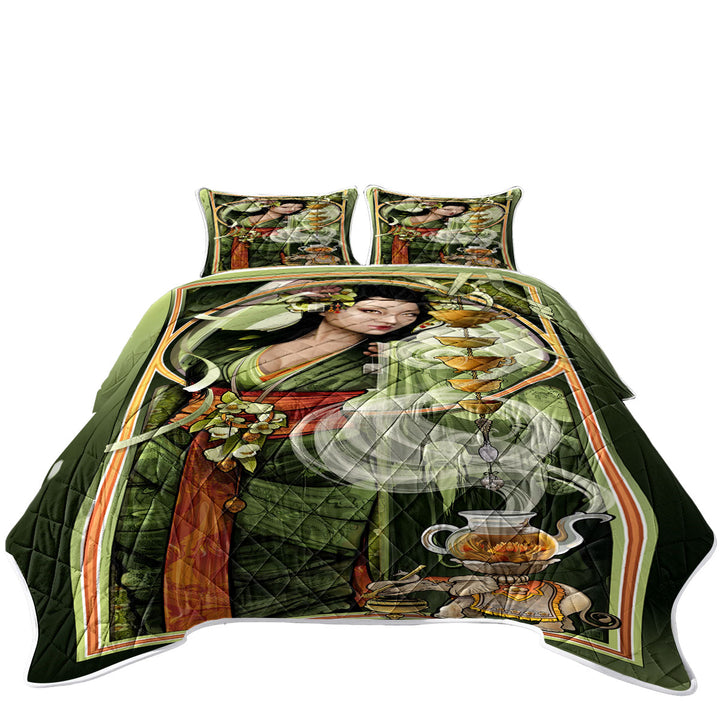 Goddess of Tea Beautiful Woman Art King Size Quilt Sets