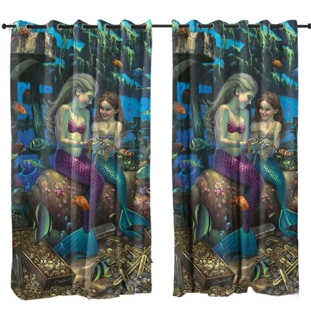 Gold Treasure Girls Mermaids Angel of the Deep Curtains