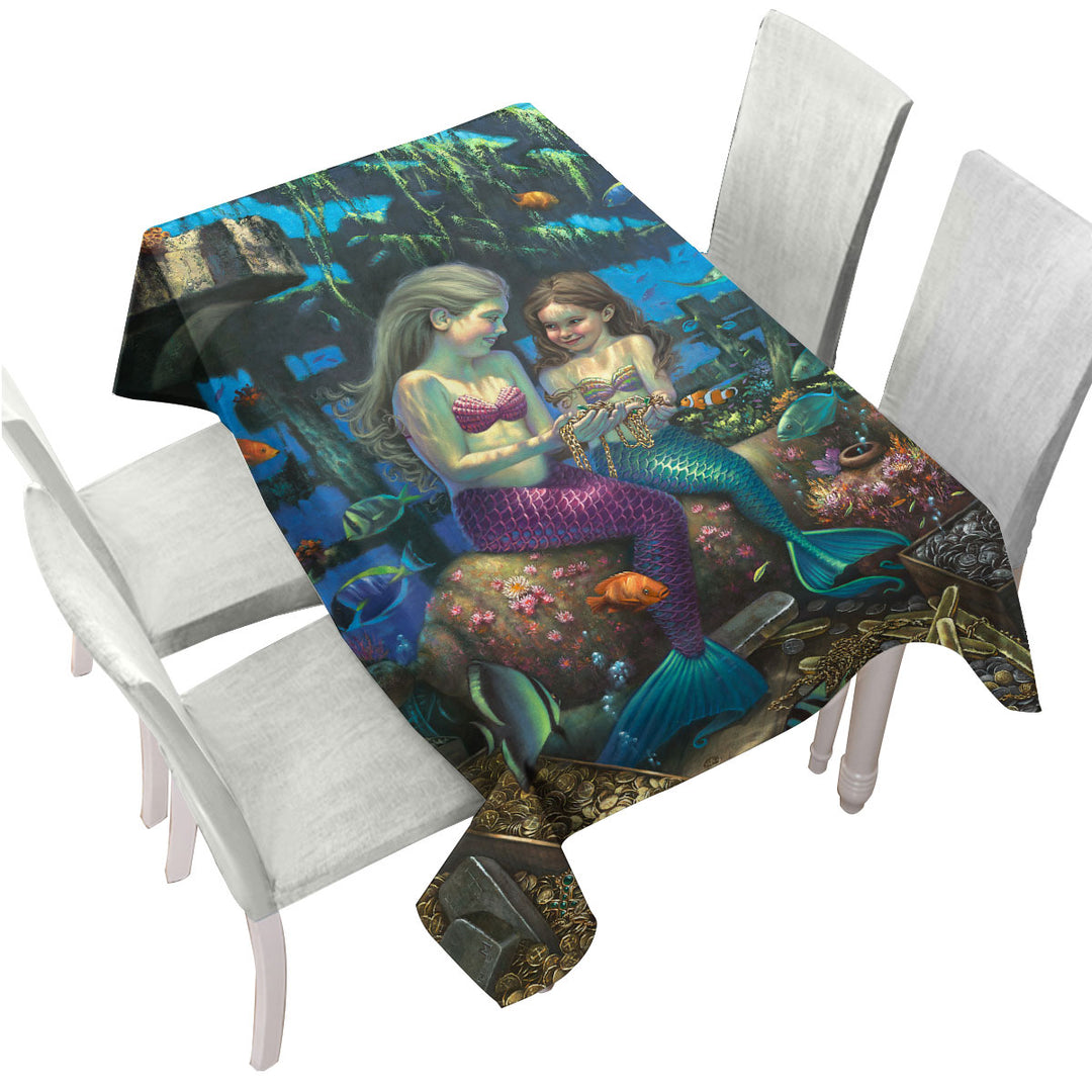 Gold Treasure Girls Mermaids Angel of the Deep Table Cover