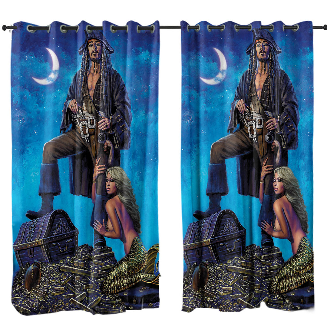 Gold Treasure Pirate and Mermaid Curtains