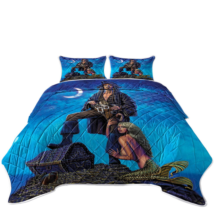 Gold Treasure Pirate and Mermaid Twin Quilt