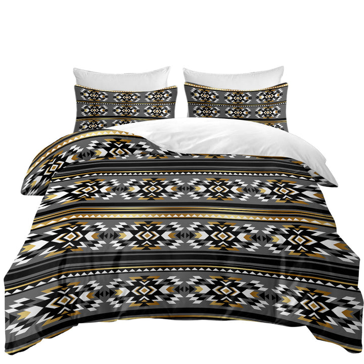 Golden Aztec Pattern over Grey Bed Covers