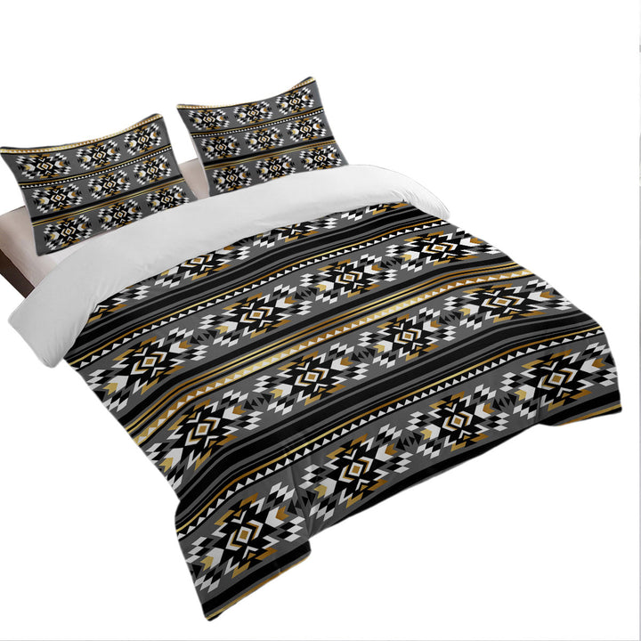 Golden Aztec Pattern over Grey King Quilt Cover