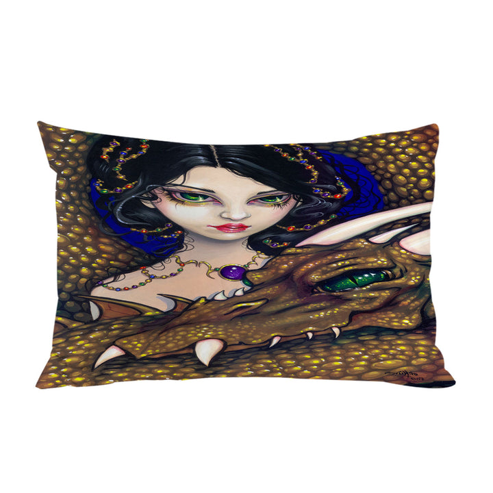 Golden Guardian Elf Maiden and Her Dragon Pillow Cases