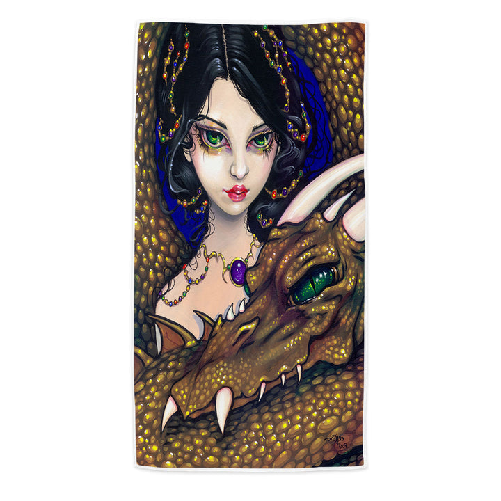 Golden Guardian Elf Maiden and Her Dragon Pool Towels