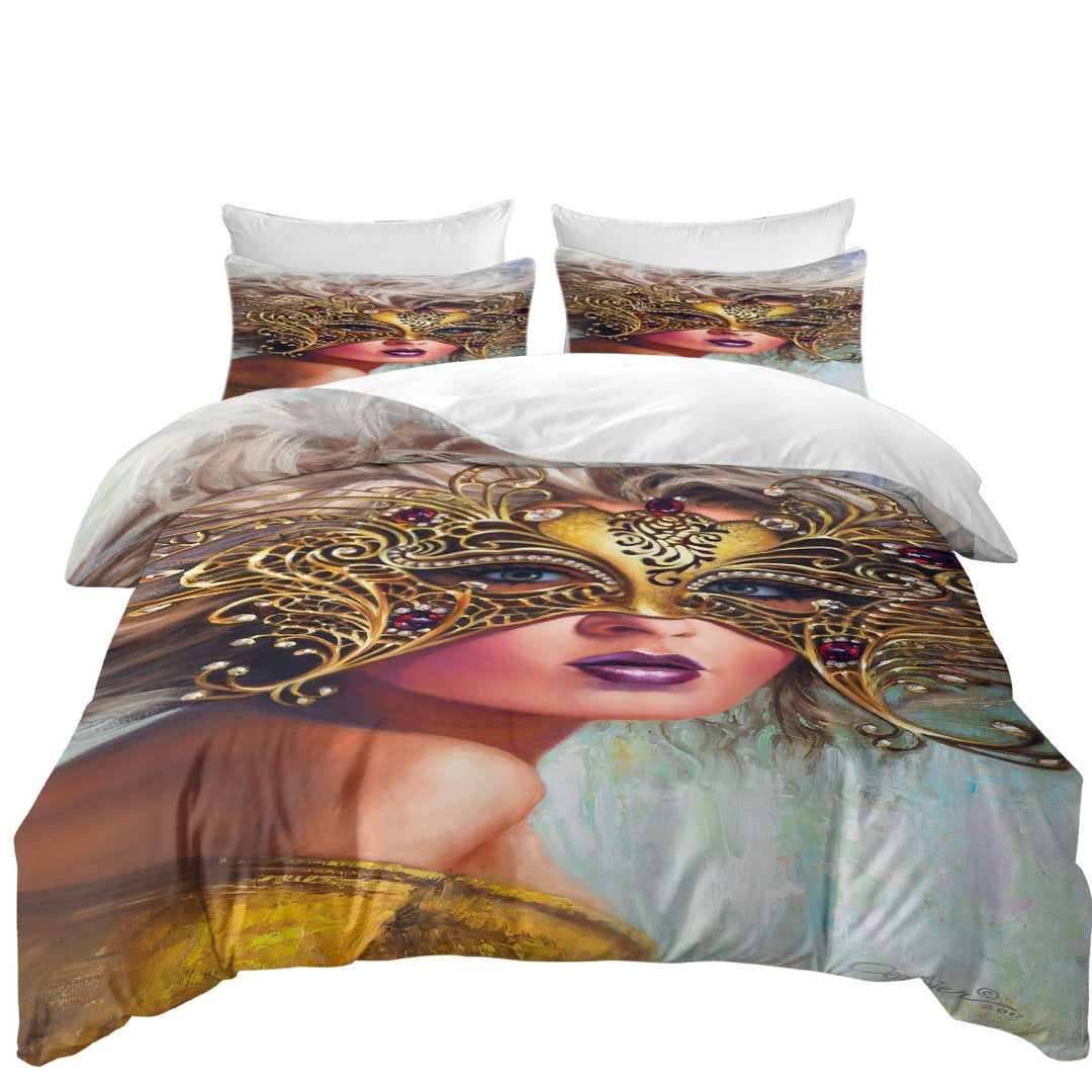 Golden Mask Beautiful Blond Woman California King Duvet Cover