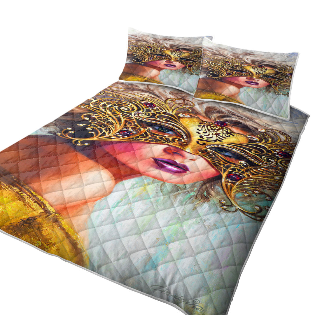 Golden Mask Beautiful Blond Woman California King Quilt Sets