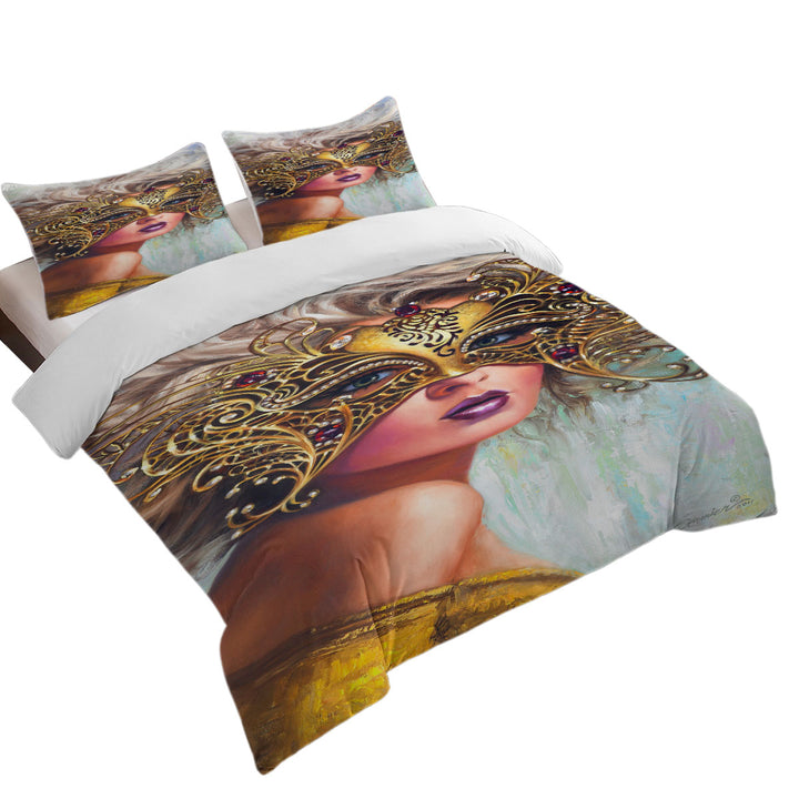 Golden Mask Beautiful Blond Woman Coverlets