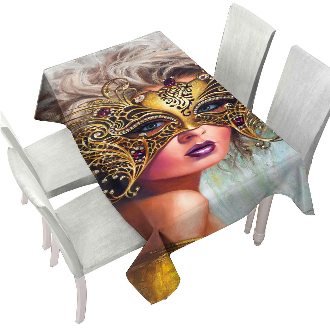 Golden Mask Beautiful Blond Woman Custom table cloth