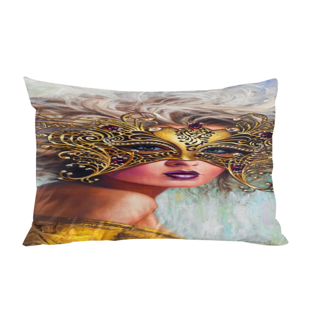 Golden Mask Beautiful Blond Woman Pillow Cases