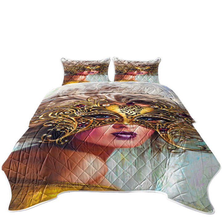 Golden Mask Beautiful Blond Woman Quilt