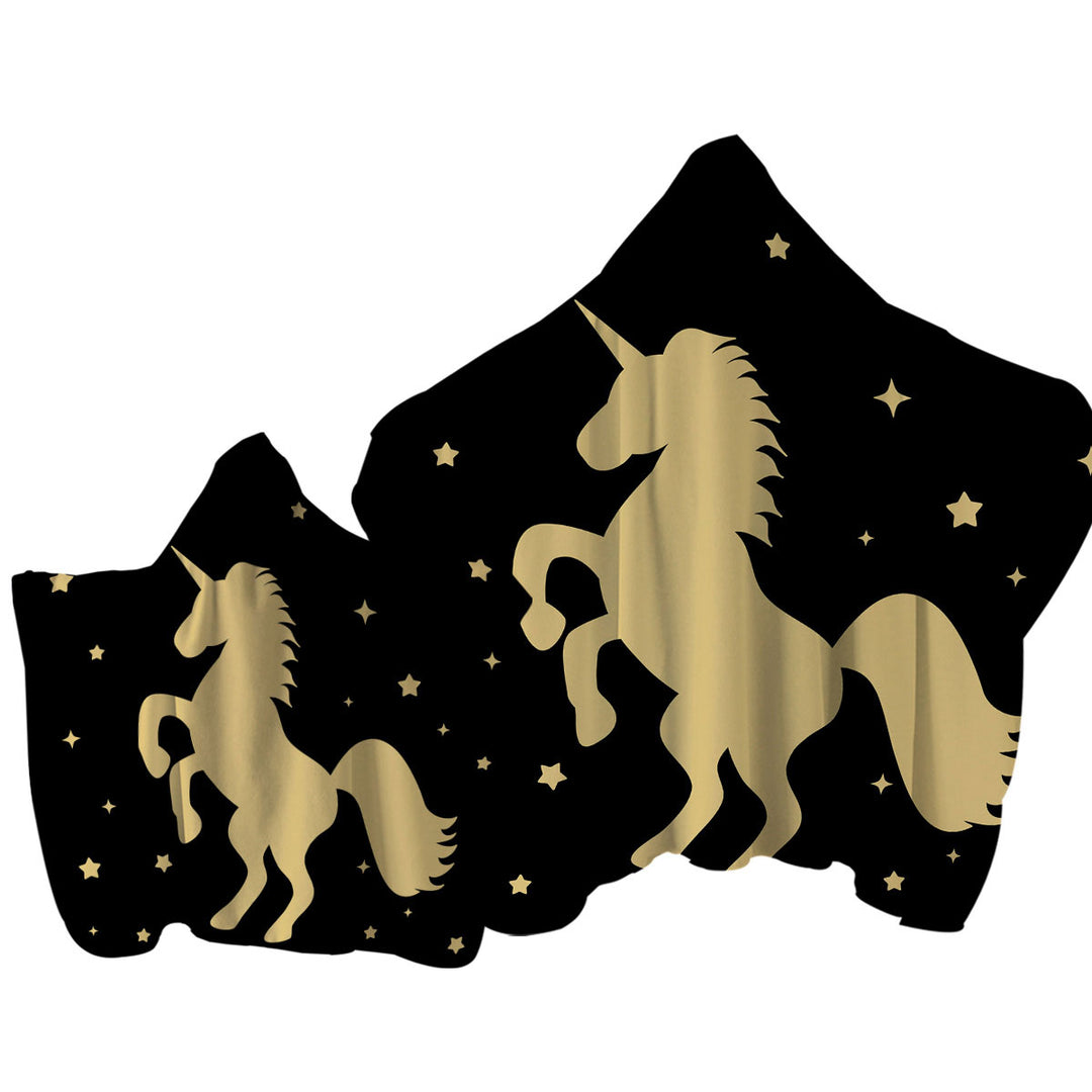 Golden Unicorn and Stars Hooded Beach Towel