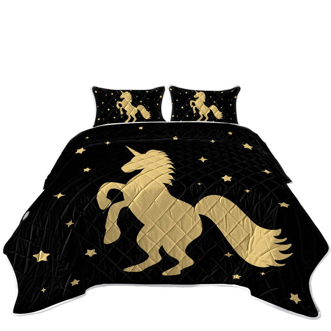 Golden Unicorn and Stars Quilts for Beds