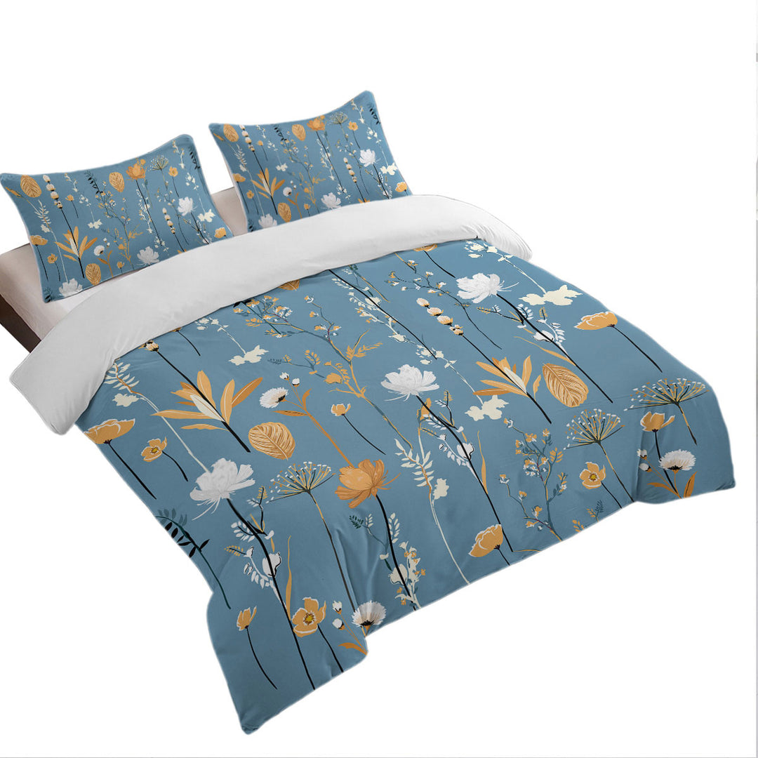 Golden White Flower Garden Duvet Cover Queen