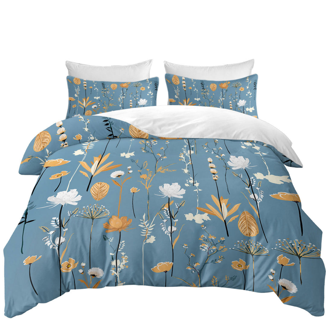 Golden White Flower Garden Duvet Covers King