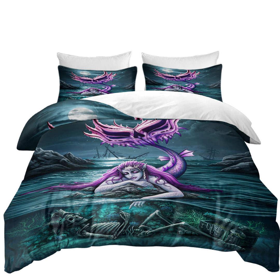 Good Duvet Covers with Cool Scary Ocean Art Skeleton and Mermaid