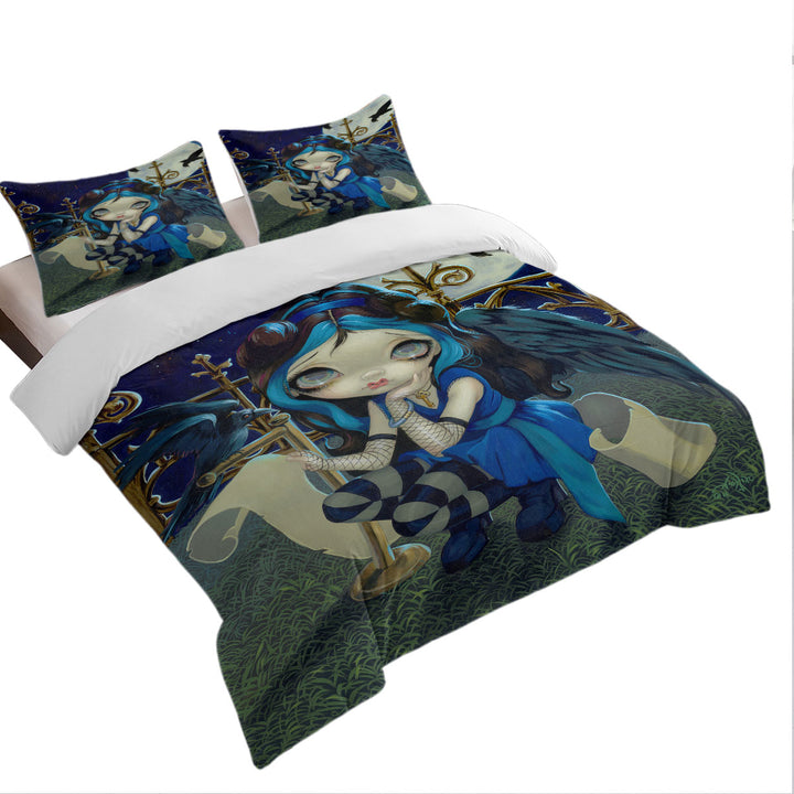 Good Duvet Covers with Edgar Allan Poe the Raven Gothic Raven Winged Girl