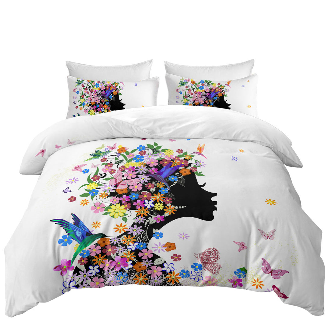 Good Duvet Covers with Flower Girl and Hummingbirds