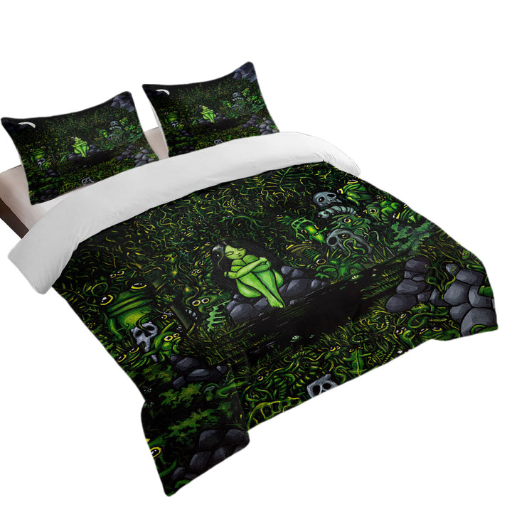 Good Duvet Covers with Green Wood Nymph Girl Surrounded by Odd Creatures