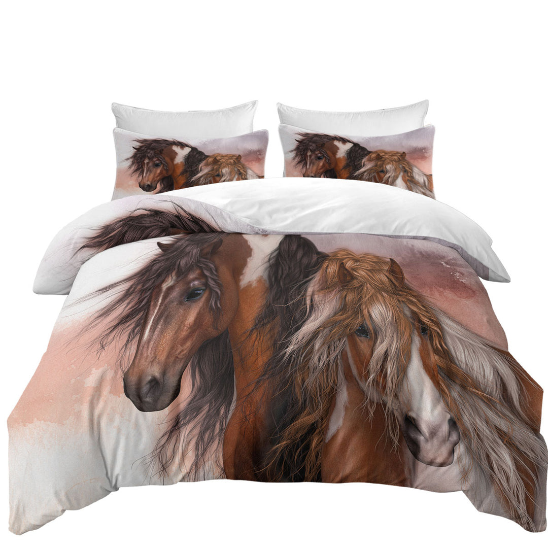 Good Duvet Covers with Horses Art Two Brown Pinto Horses